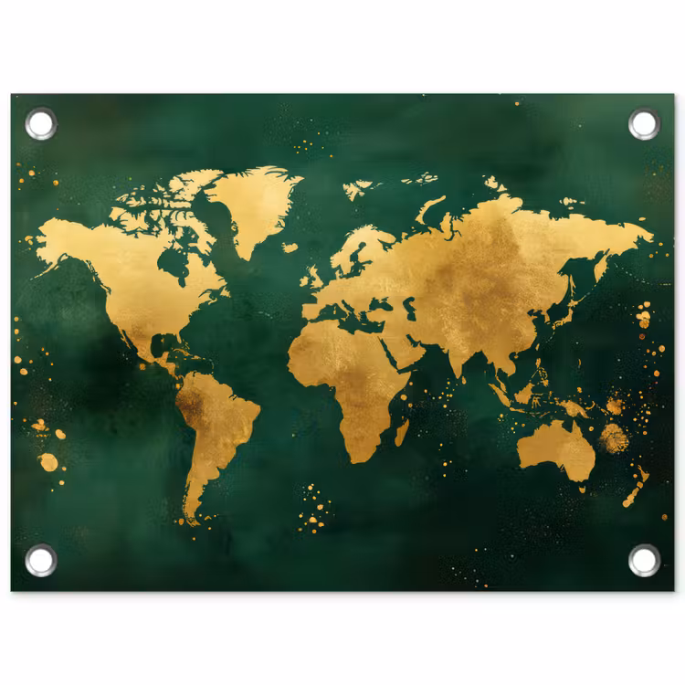 Tuinposter - Wereldkaart - Groen - Goud — 1