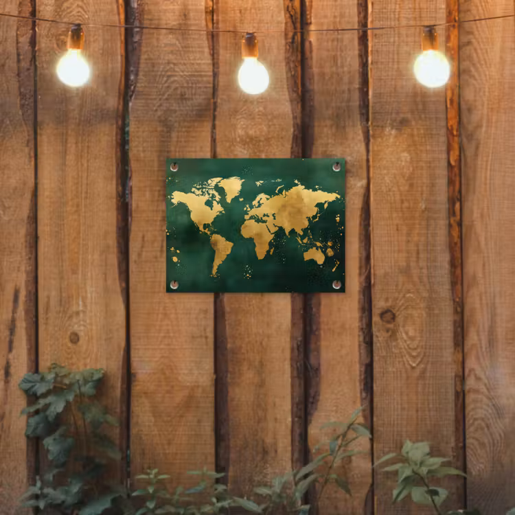 Tuinposter - Wereldkaart - Groen - Goud — 2