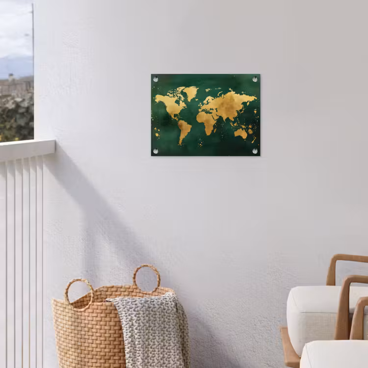 Tuinposter - Wereldkaart - Groen - Goud — 3