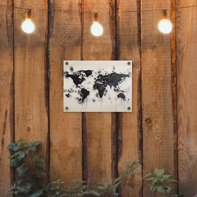 Tuinposter - Wereldkaart - Zwart - Inkt — 2