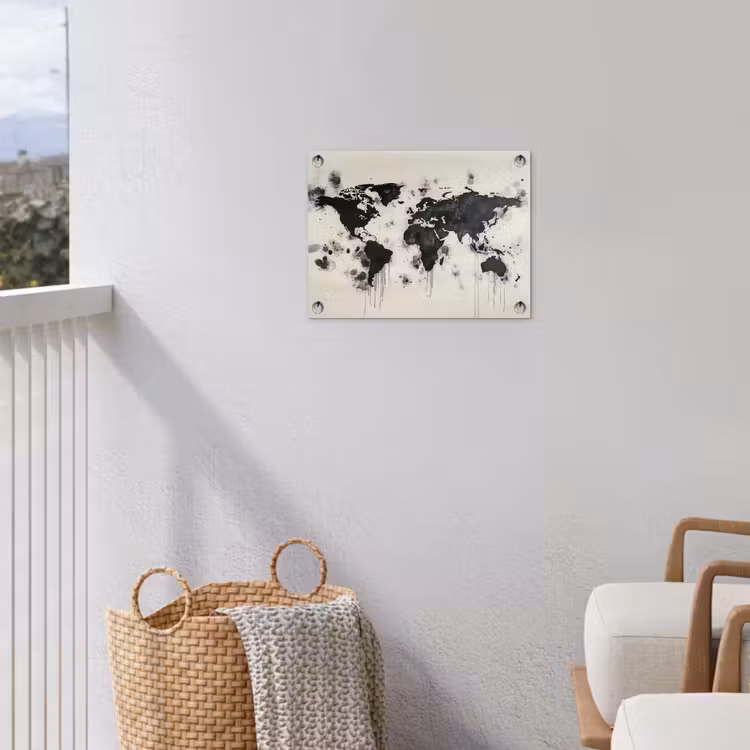 Tuinposter - Wereldkaart - Zwart - Inkt — 3