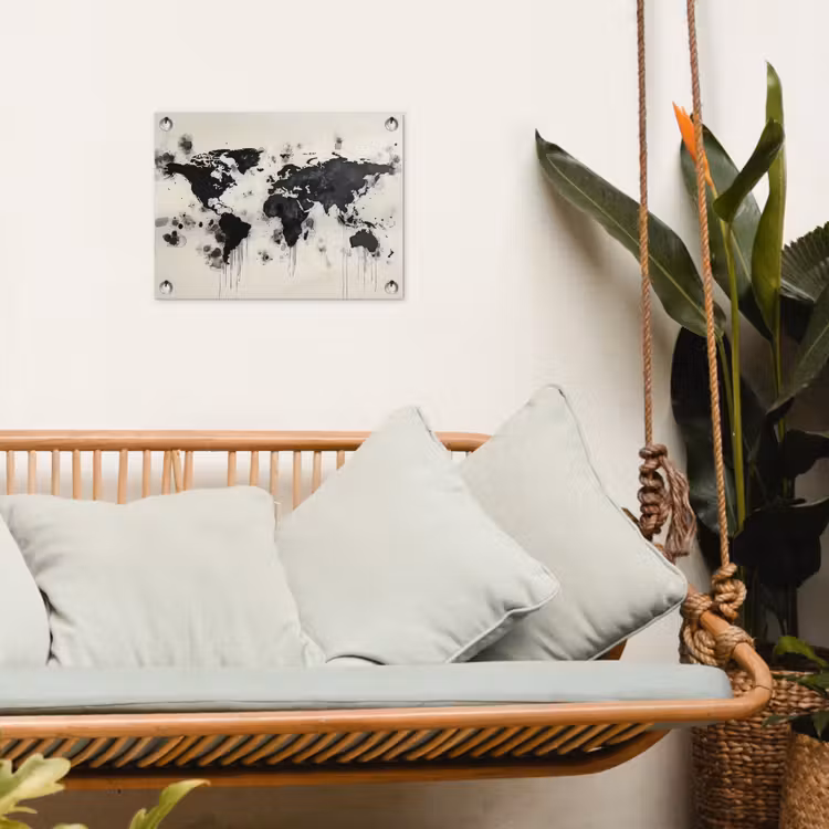 Tuinposter - Wereldkaart - Zwart - Inkt — 5