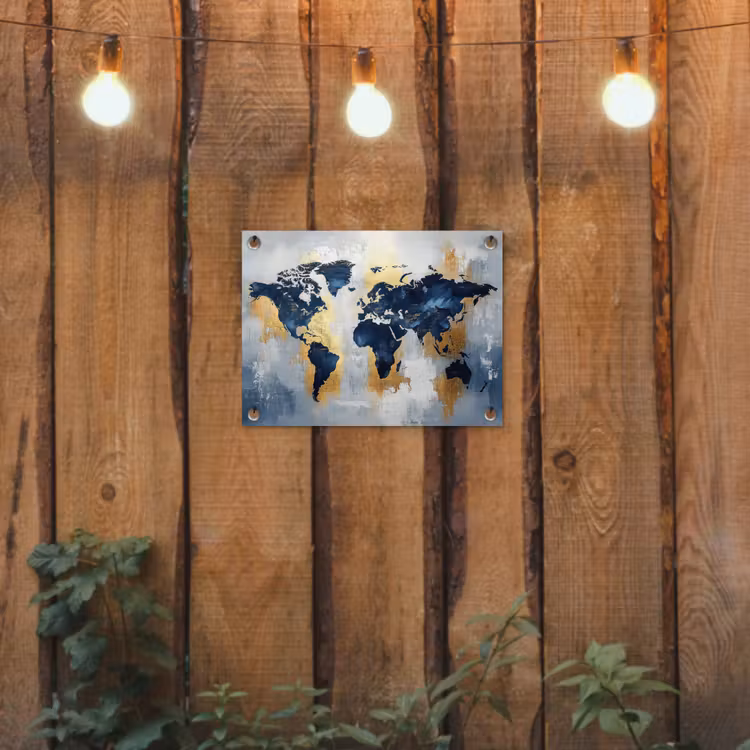 Tuinposter - Wereldkaart - Blauw - Abstract — 2
