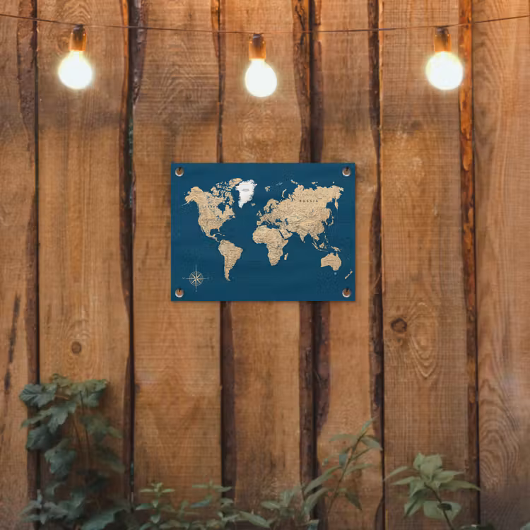 Tuinposter - Wereldkaart - Donkerblauw - Beige — 2