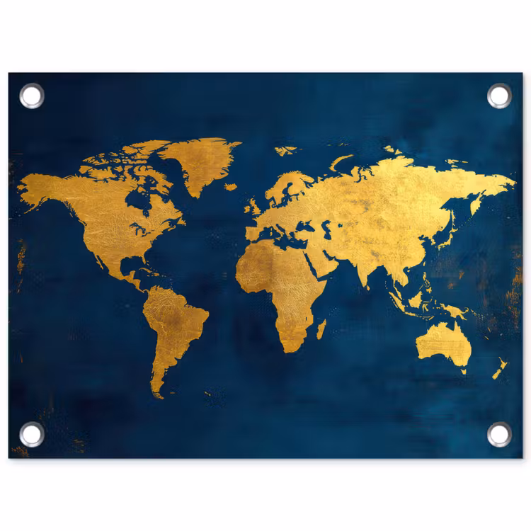 Tuinposter - Wereldkaart - Goud - Donkerblauw — 1