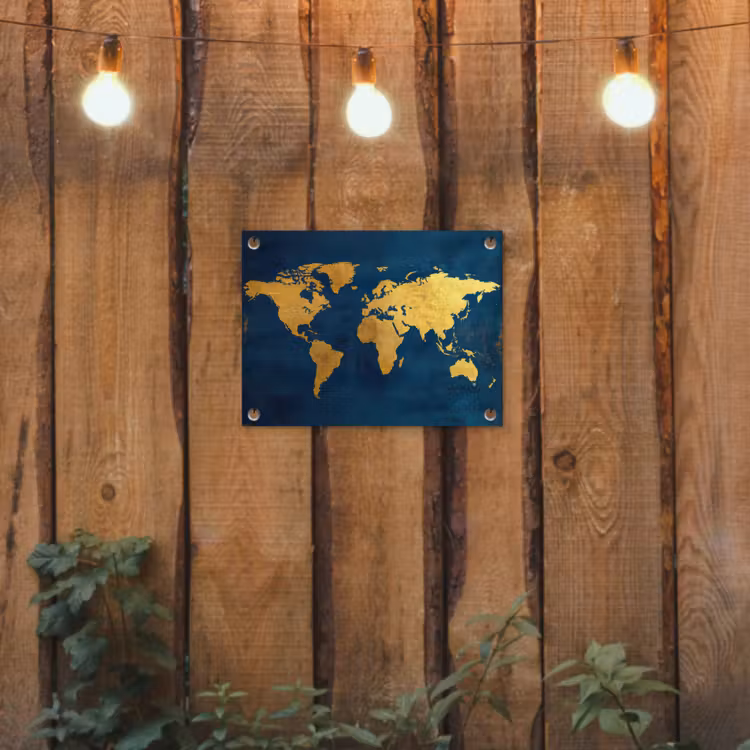 Tuinposter - Wereldkaart - Goud - Donkerblauw — 2