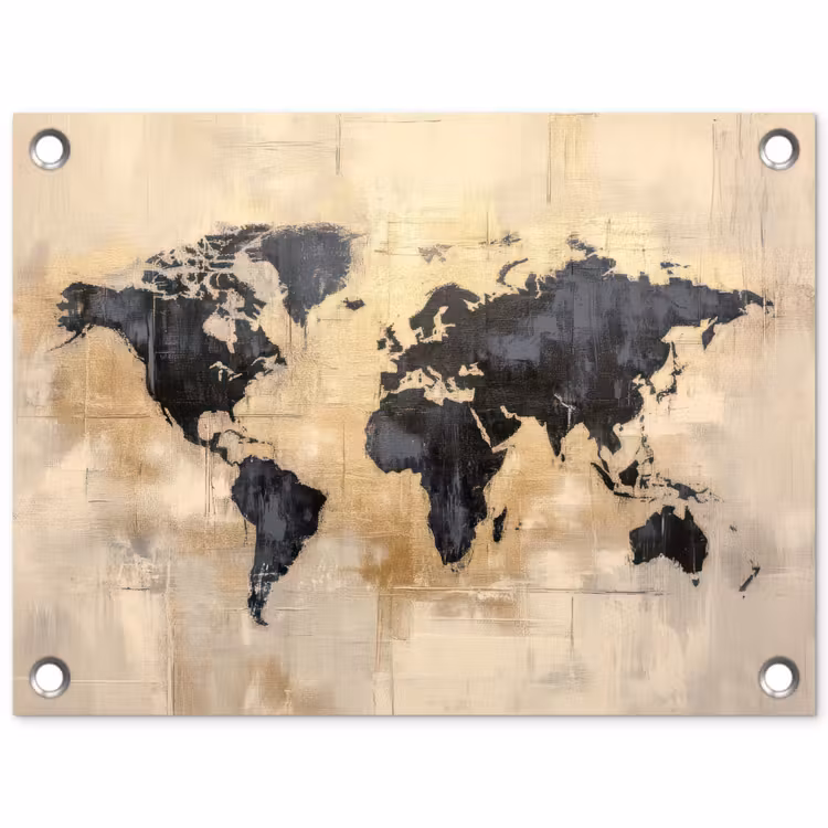 Tuinposter - Wereldkaart - Goud - Zwart - Abstract — 1