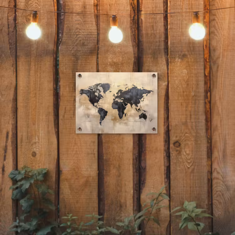 Tuinposter - Wereldkaart - Goud - Zwart - Abstract — 2