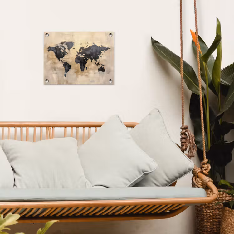 Tuinposter - Wereldkaart - Goud - Zwart - Abstract — 5