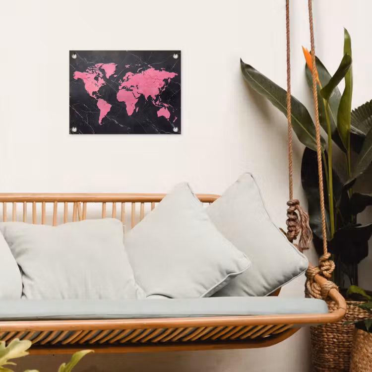 Tuinposter - Wereldkaart - Roze - Marmer — 5