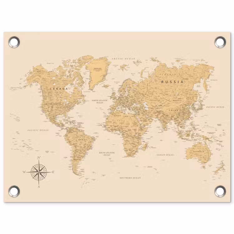 Tuinposter - Wereldkaart - Realistisch - Beige — 1