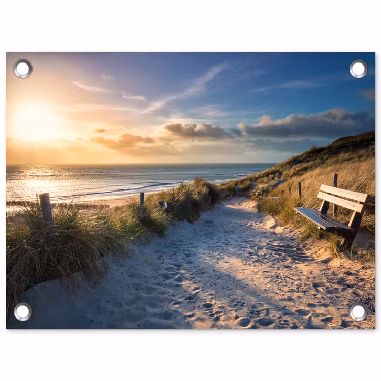 Tuinposter - Zonsondergang - Strand - Duin - Gras - Bank — 1