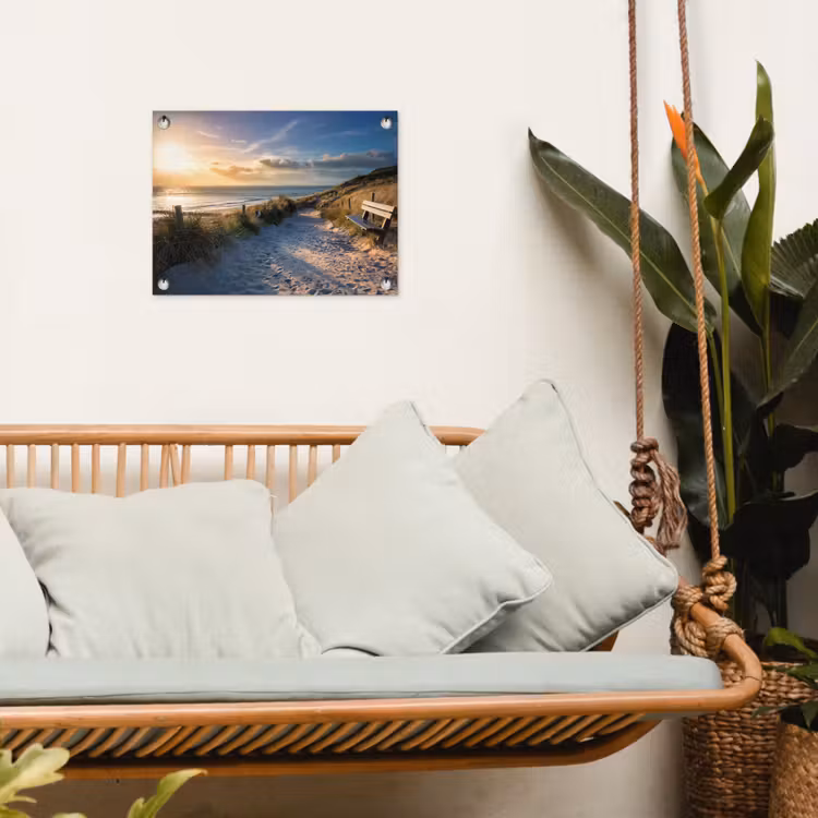 Tuinposter - Zonsondergang - Strand - Duin - Gras - Bank — 5