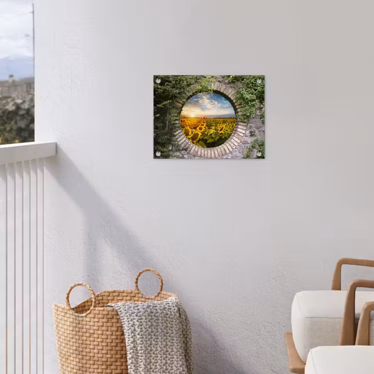 Tuinposter - Ronde poort naar zonnebloemveld — 3