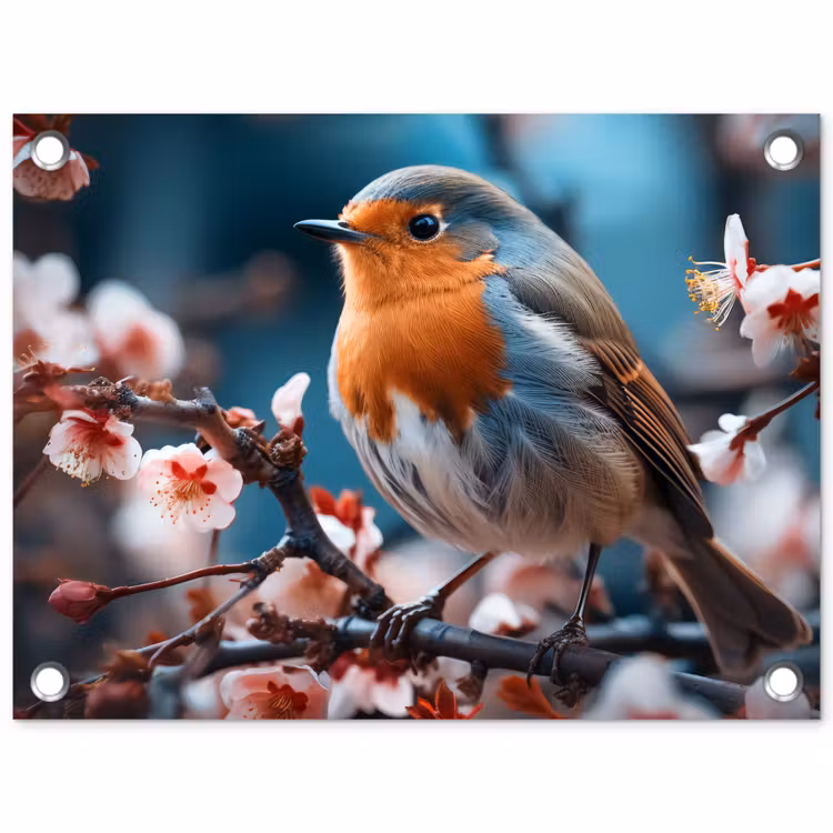 Tuinposter - Roodborstje tussen de Bloesems — 1