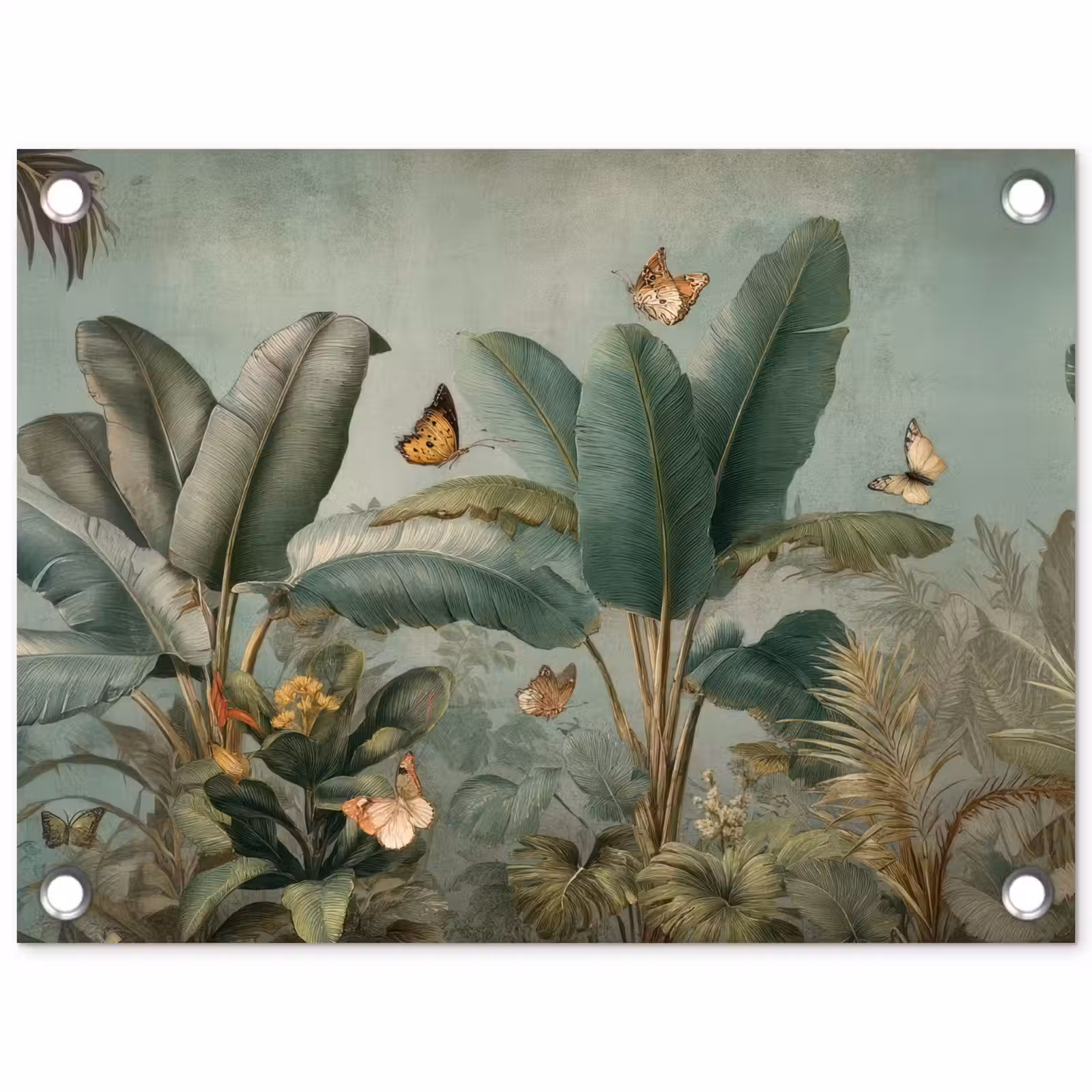 Tuinposter - Tropisch bladerdek - Vlinders - groen - Bruin — 1
