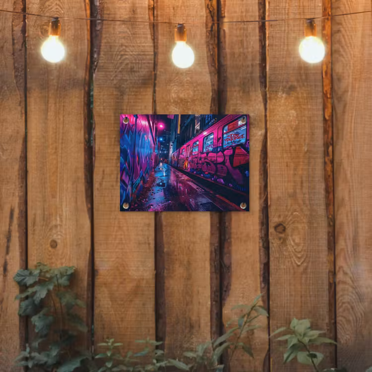 Tuinposter - Stad - Neon - Nacht - Roze - Graffiti — 2