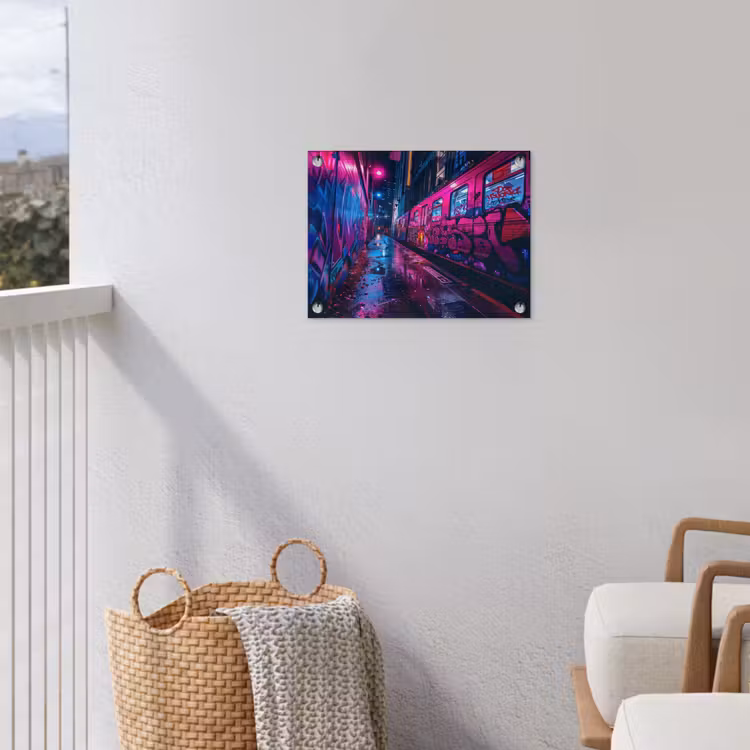 Tuinposter - Stad - Neon - Nacht - Roze - Graffiti — 3