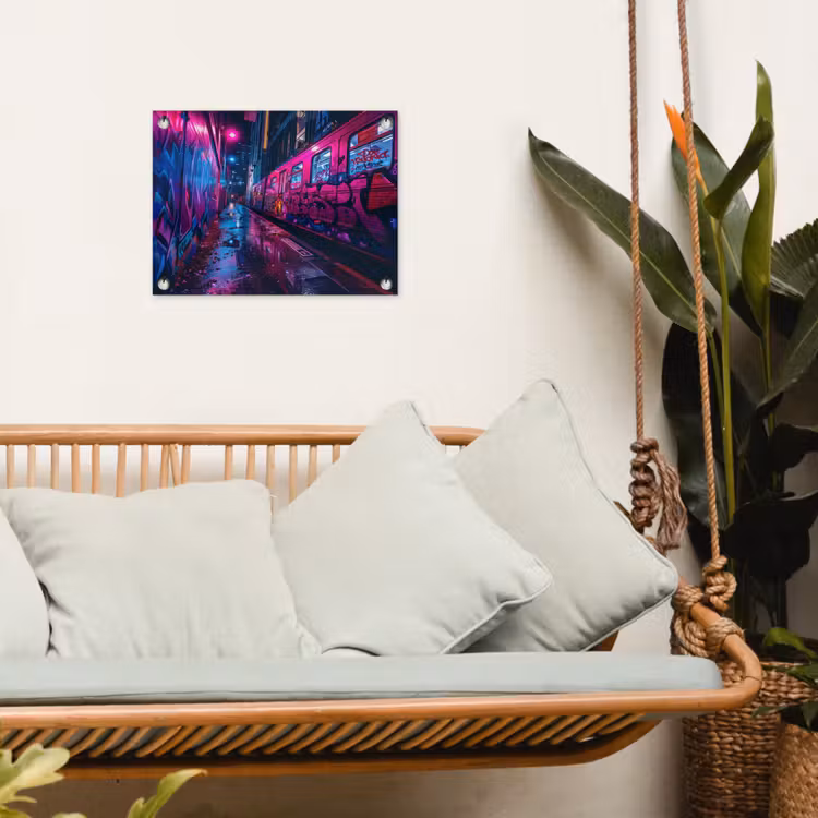 Tuinposter - Stad - Neon - Nacht - Roze - Graffiti — 5