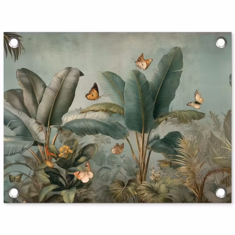 Tuinposter - Tropisch bladerdek - Vlinders - groen - Bruin — 1