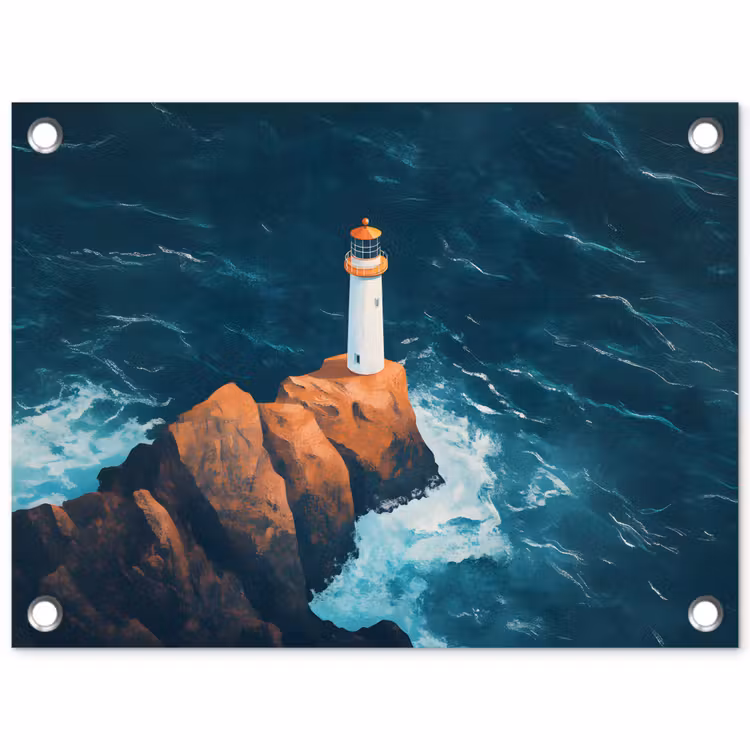 Tuinposter - Vuurtoren - Rots - Zee - Golven — 1