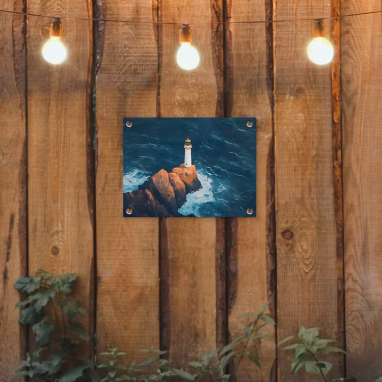 Tuinposter - Vuurtoren - Rots - Zee - Golven — 2