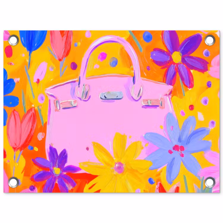 Tuinposter - Tas - Roze - Bloemen — 1