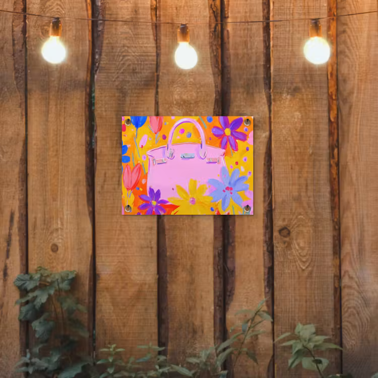 Tuinposter - Tas - Roze - Bloemen — 2