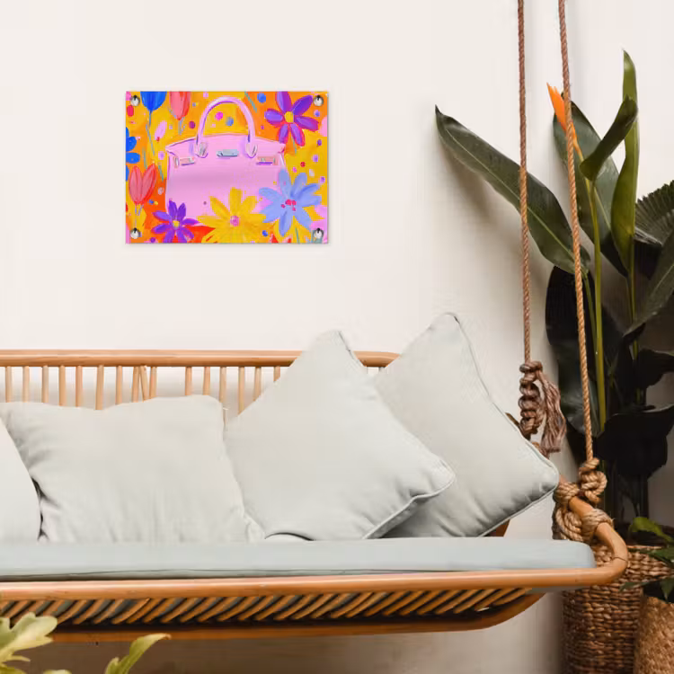 Tuinposter - Tas - Roze - Bloemen — 5