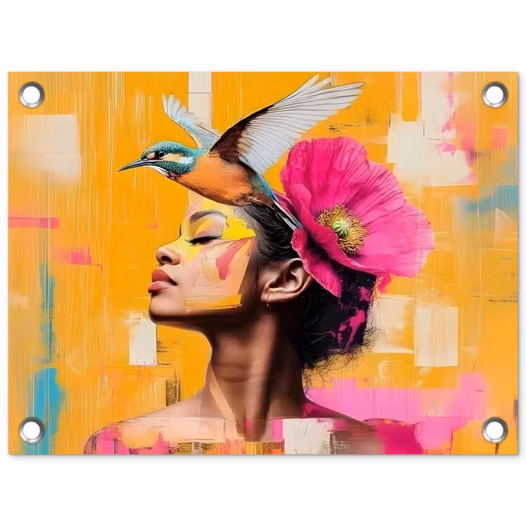 Tuinposter - Vogel - Vrouw - Abstract - Bloem — 1