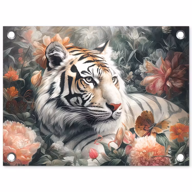 Tuinposter - Tijger - Wilde dieren - Bloemen - Jungle — 1