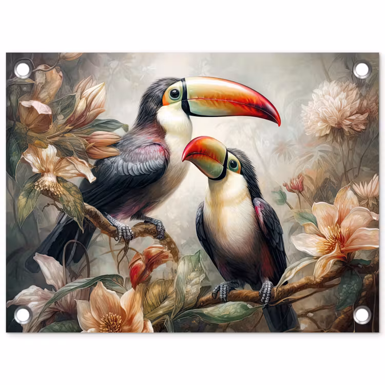 Tuinposter - Toekan - Vogels - Bloemen - Jungle — 1
