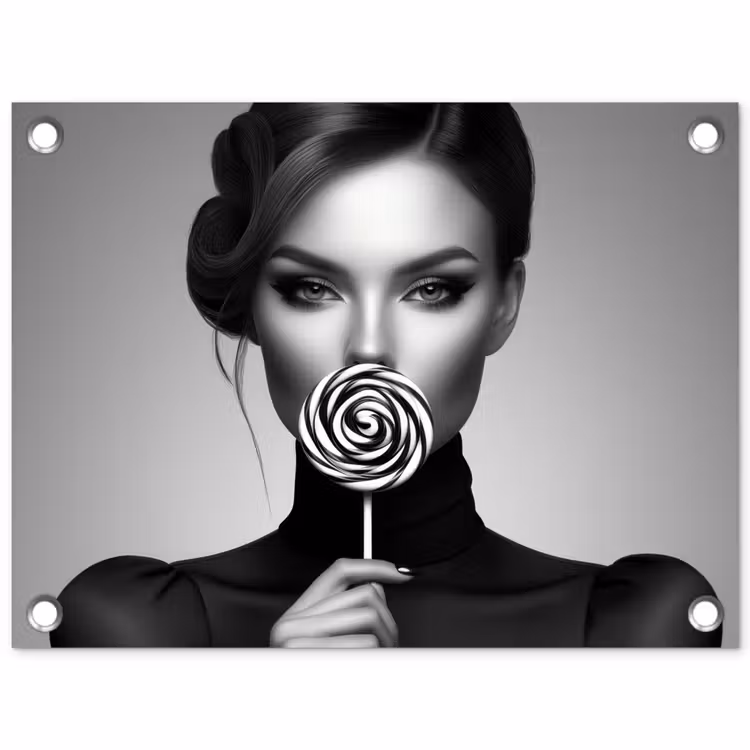 Tuinposter - Vrouw - Lolly - Zwart — 1