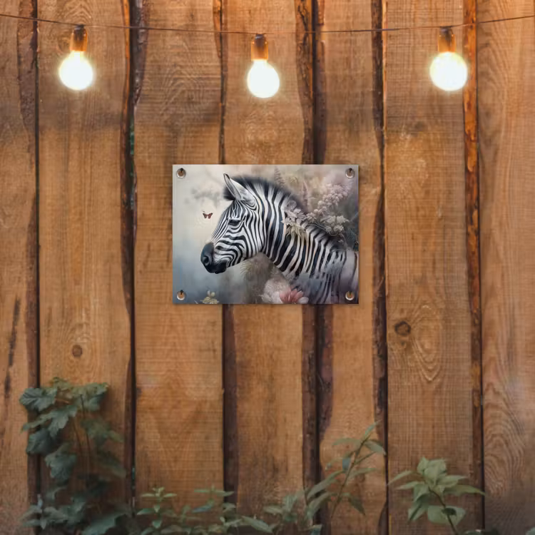 Tuinposter - Zebra - Wilde dieren - Vlinder - Bloemen — 2
