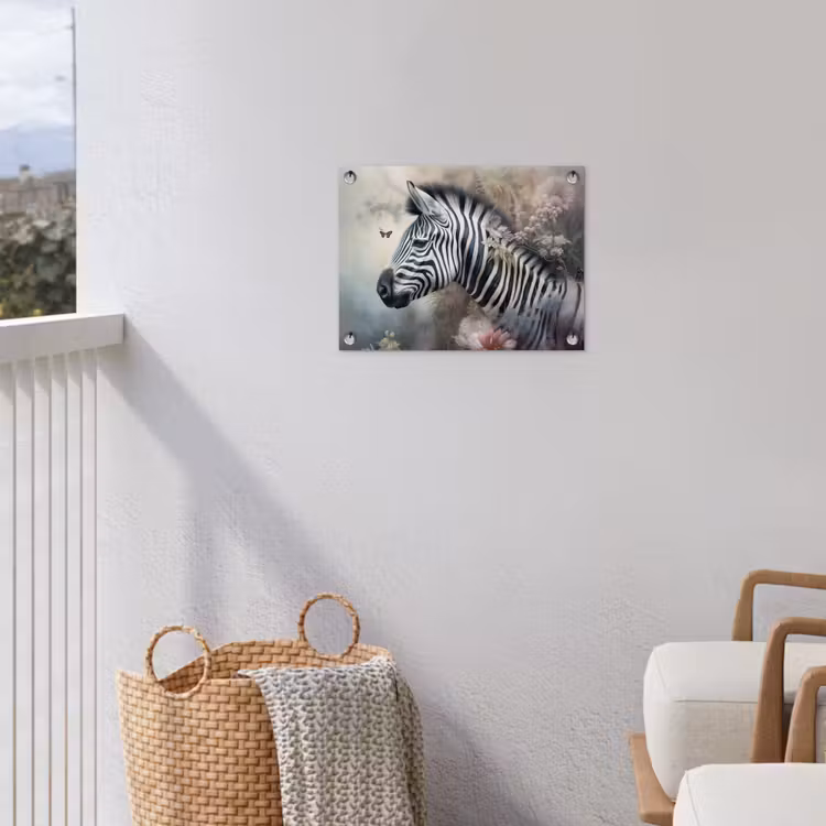 Tuinposter - Zebra - Wilde dieren - Vlinder - Bloemen — 3