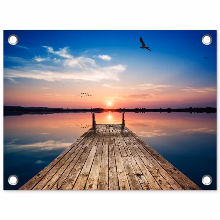 Tuinposter - Steiger - Water - Zonsondergang - Roze - Horizon — 1