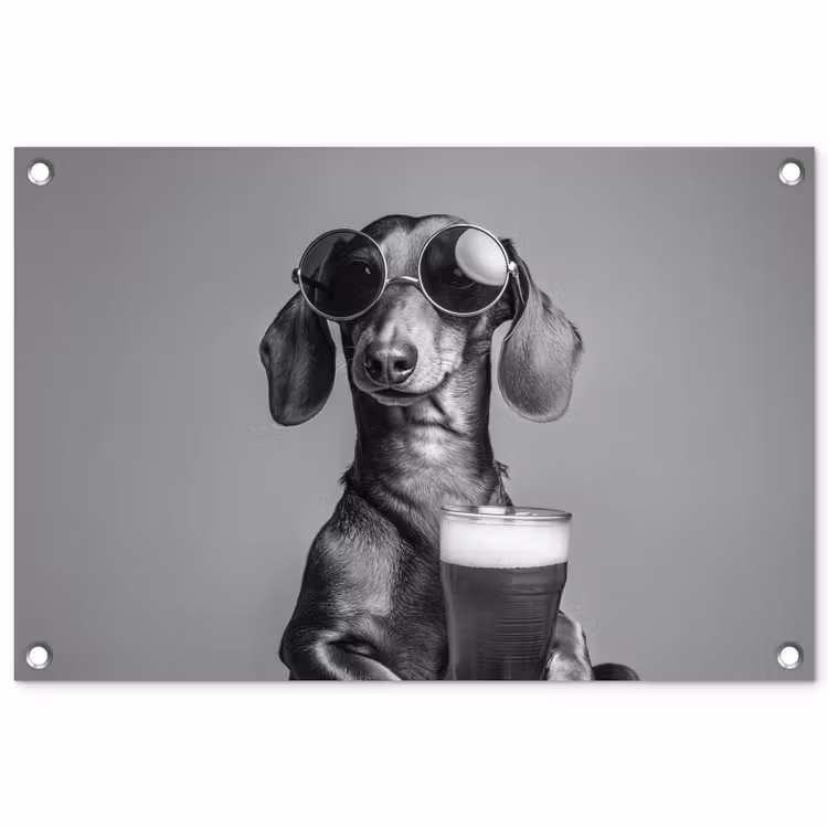 Tuinposter - Teckel - Bier - Glas - Bril — 1