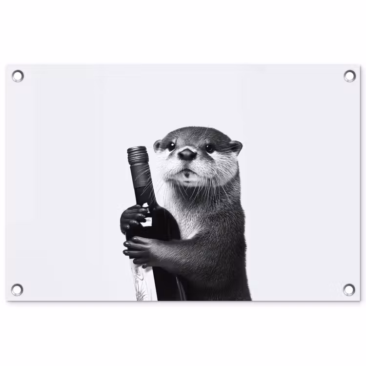 Tuinposter - Wijnfles - Otter - Zwart — 1