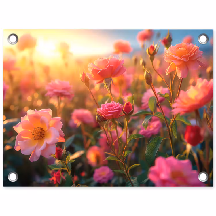 Tuinposter - Rozenveld in gouden avondlicht — 1
