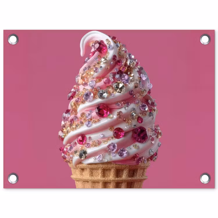 Tuinposter - Softijs - Edelstenen - Roze - Hoorntje — 1