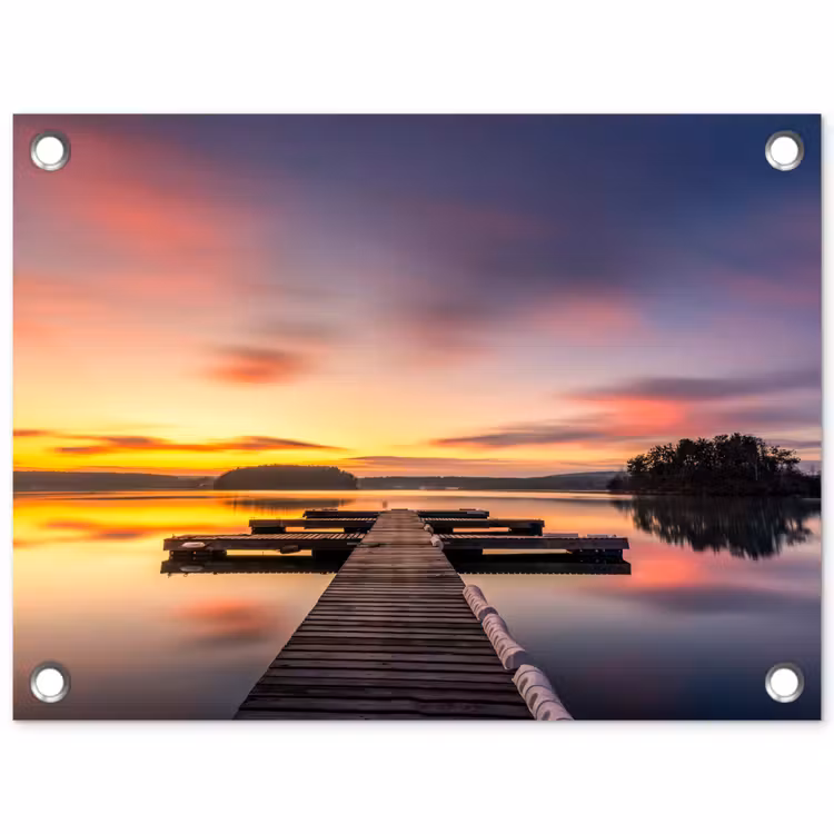 Tuinposter - Steiger - Zonsondergang - Water - Zee - Reflectie — 1