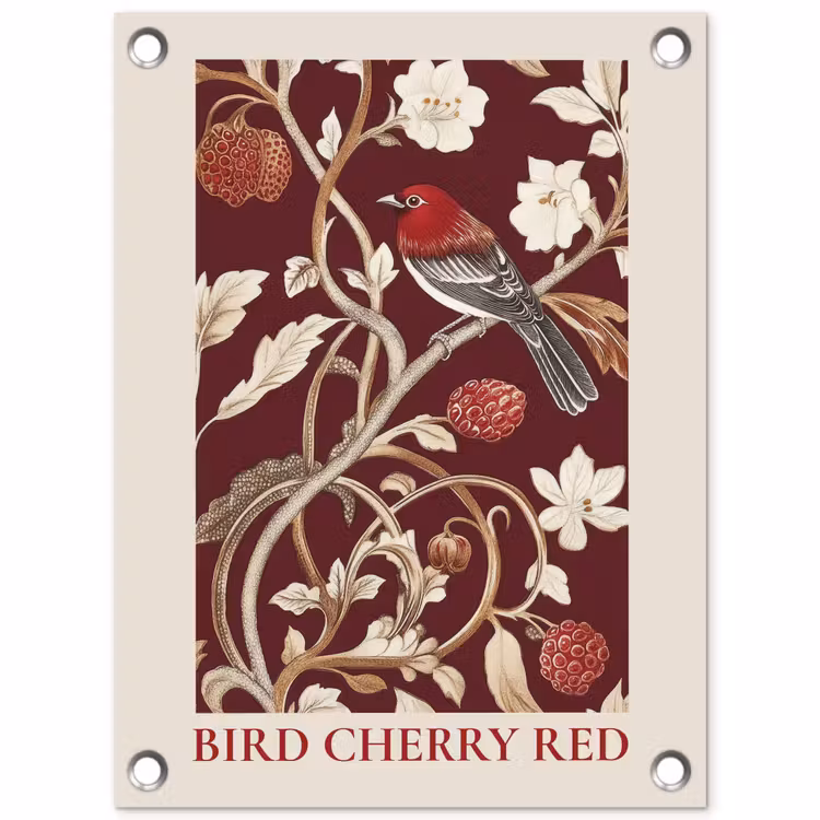 Tuinposter - Vogel - Bordeaux - Bloemen - Bessen — 1