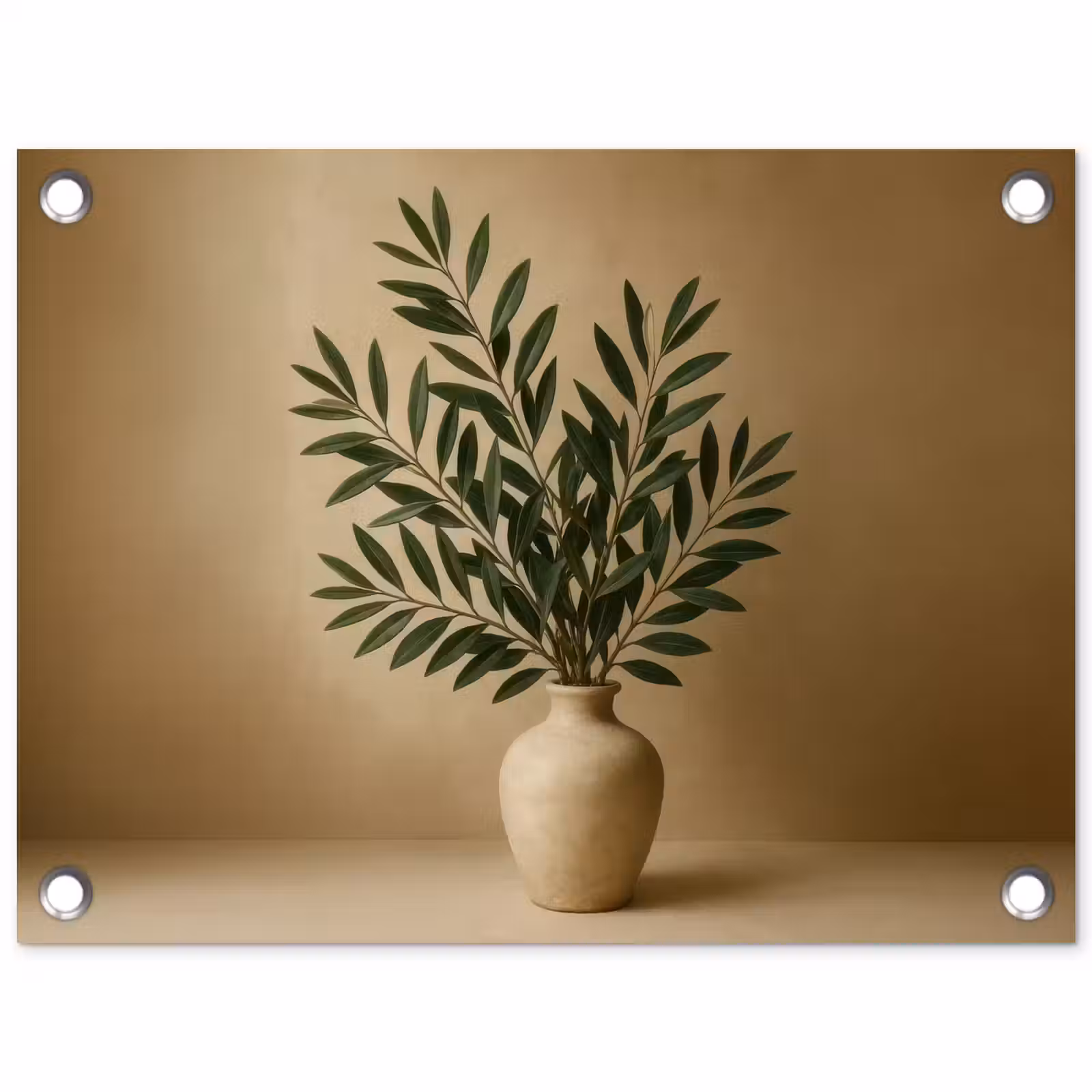 Tuinposter - Vaas - Olijftakken - Bladeren - Beige — 1
