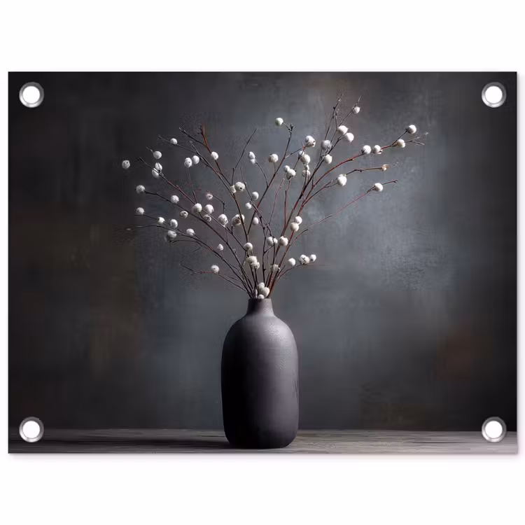 Tuinposter - Takken - Vaas - Bolletjes - Wit — 1