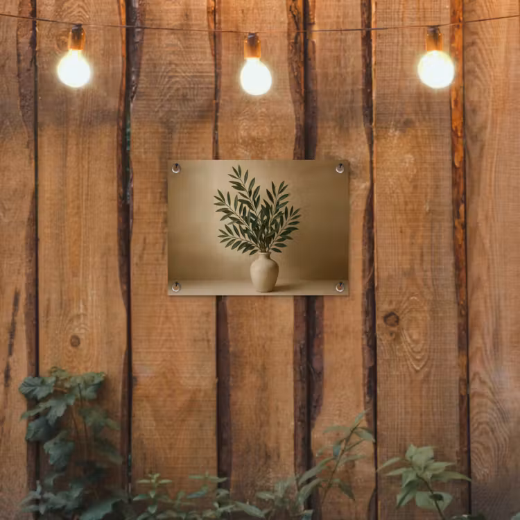 Tuinposter - Vaas - Olijftakken - Bladeren - Beige — 2