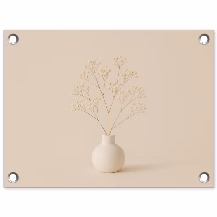 Tuinposter - Vaas - Takken - Bloemetjes - Wit — 1
