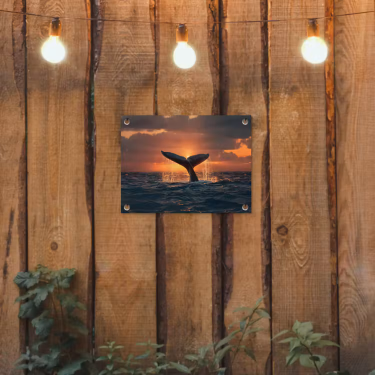 Tuinposter - Walvis staart - Water - Zonsondergang — 2