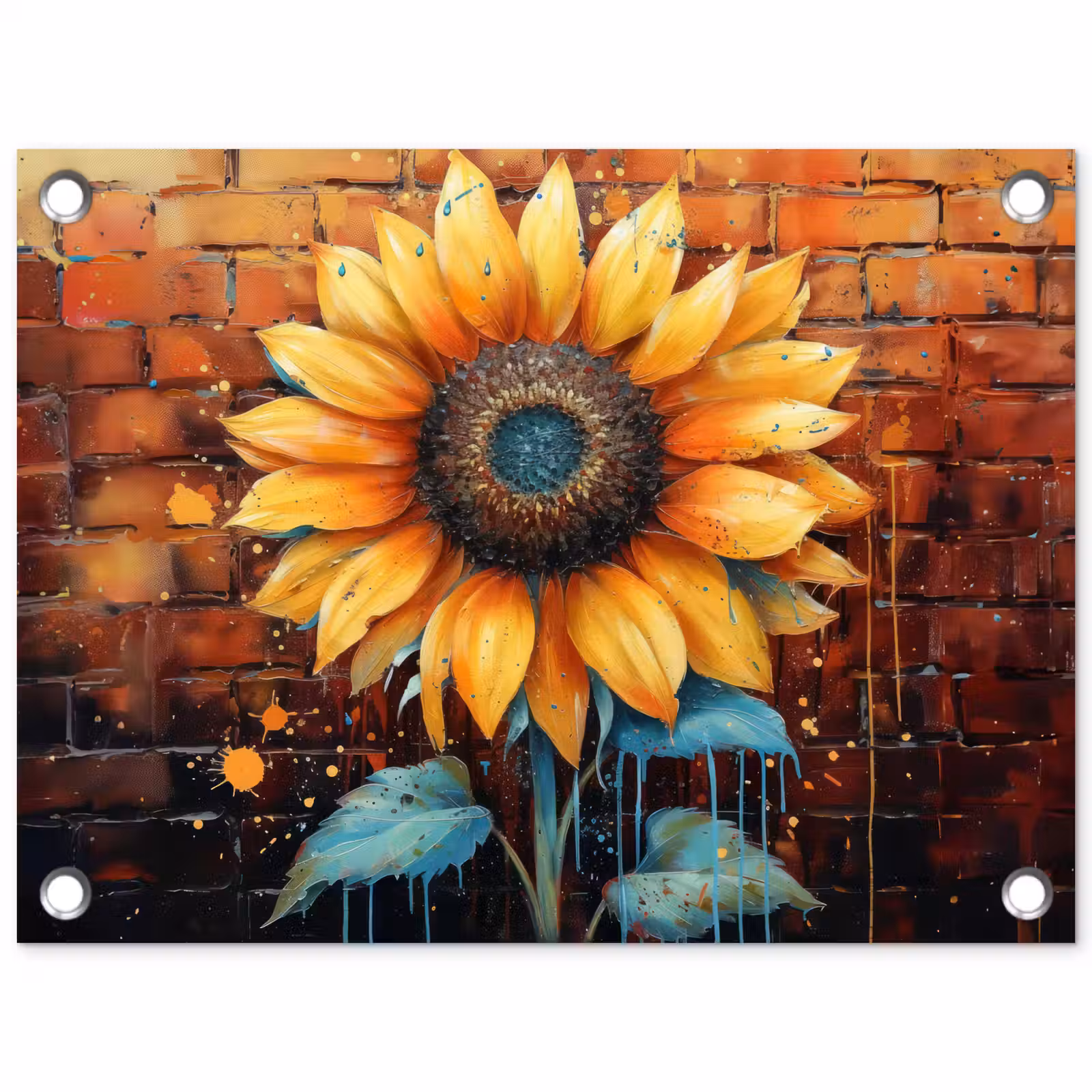 Tuinposter - Zonnebloem op Bakstenen Muur — 1