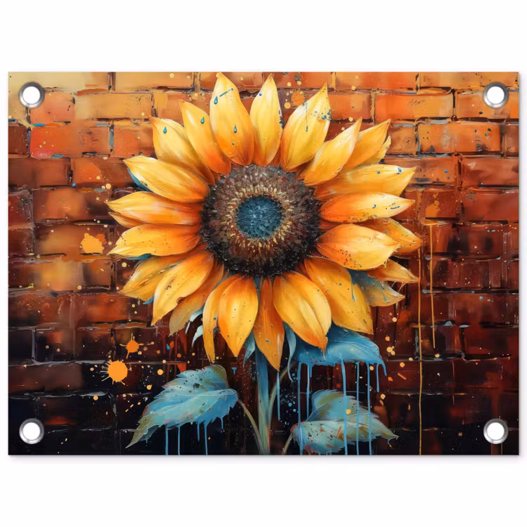 Tuinposter - Zonnebloem op Bakstenen Muur — 1