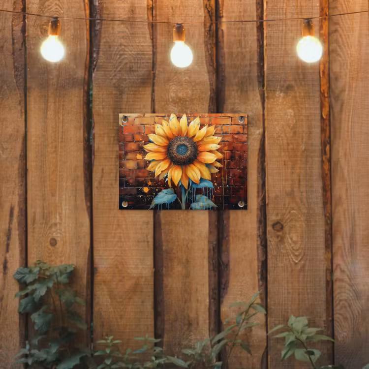 Tuinposter - Zonnebloem op Bakstenen Muur — 2